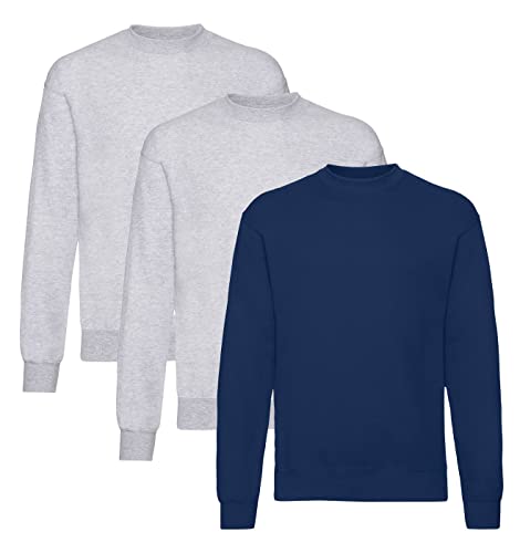 Fruit of the Loom Herren Classic Set In Sweat, 3 Pack Sweatshirt,2X Grau + 1x Navy + 1 HL Kauf Notizblock, 3XL (3er Pack) von Fruit of the Loom