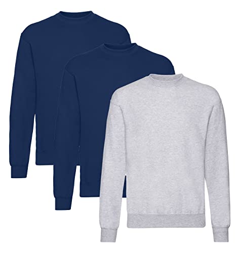 Fruit of the Loom Herren Classic Set In Sweat, 3 Pack Sweatshirt,2X Navy + 1x Grau + 1 HL Kauf Notizblock, 3XL (3er Pack) von Fruit of the Loom