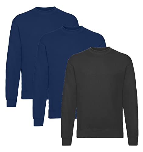 Fruit of the Loom Herren Classic Set In Sweat, 3 Pack Sweatshirt,2X Navy + 1x Schwarz + 1 HL Kauf Notizblock, 3XL (3er Pack) von Fruit of the Loom