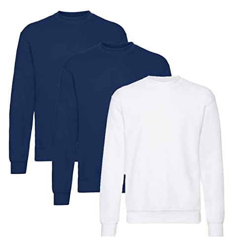 Fruit of the Loom Herren Classic Set In Sweat, 3 Pack Sweatshirt,2X Navy + 1x Weiss + 1 HL Kauf Notizblock, 3XL (3er Pack) von Fruit of the Loom