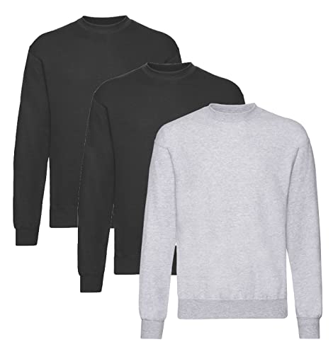 Fruit of the Loom Herren Classic Set In Sweat, 3 Pack Sweatshirt,2X Schwarz + 1x Grau + 1 HL Kauf Notizblock, 3XL (3er Pack) von Fruit of the Loom