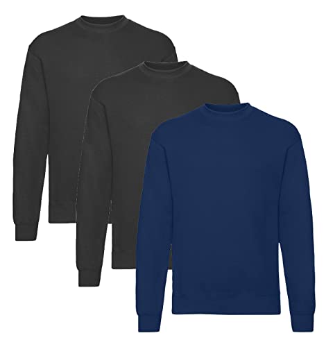 Fruit of the Loom Herren Classic Set In Sweat, 3 Pack Sweatshirt,2X Schwarz + 1x Navy + 1 HL Kauf Notizblock, 3XL (3er Pack) von Fruit of the Loom