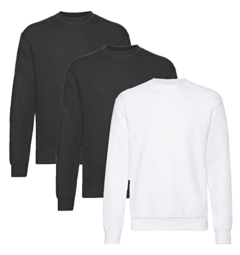 Fruit of the Loom Herren Classic Set In Sweat, 3 Pack Sweatshirt,2X Schwarz + 1x Weiss + 1 HL Kauf Notizblock, 3XL (3er Pack) von Fruit of the Loom