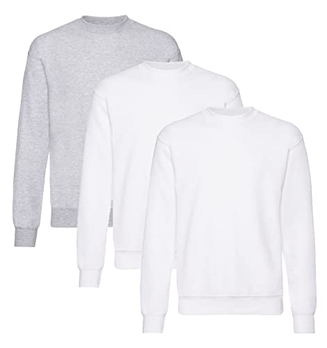 Fruit of the Loom Herren Classic Set In Sweat, 3 Pack Sweatshirt,2X Weiss + 1x Grau + 1 HL Kauf Notizblock, XXL (3er Pack) von Fruit of the Loom