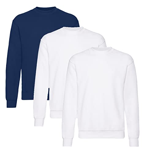 Fruit of the Loom Herren Classic Set In Sweat, 3 Pack Sweatshirt,2X Weiss + 1x Navy + 1 HL Kauf Notizblock, 3XL (3er Pack) von Fruit of the Loom