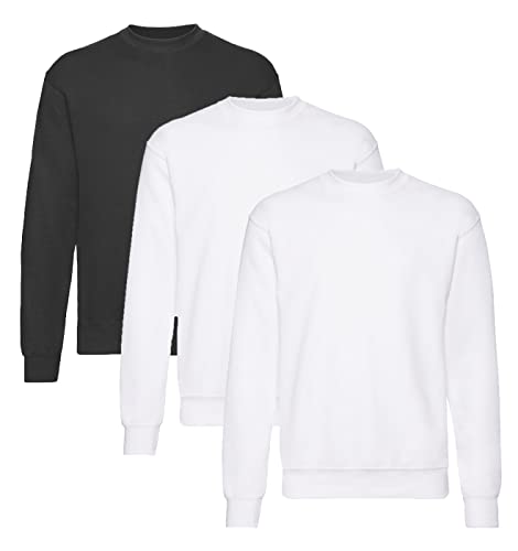 Fruit of the Loom Herren Classic Set In Sweat, 3 Pack Sweatshirt,2X Weiss + 1x Schwarz + 1 HL Kauf Notizblock, L (3er Pack) von Fruit of the Loom