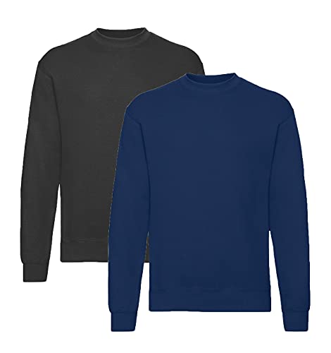 Fruit of the Loom Herren Classic Sweat - 1Schwarz/1Navy + 1 HLKauf-Notizblock - Größe: L von Fruit of the Loom