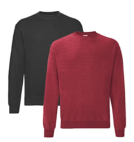 Fruit of the Loom Herren Classic Sweat - 1Schwarz/1Vin.Red + 1 HLKauf-Notizblock - Größe: XXL von Fruit of the Loom