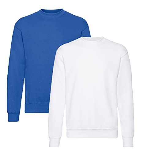 Fruit of the Loom Herren 62-202-0 Set-IN Sweatshirts 1er/2er - 1Weiss/1Royal + 1 HLKauf-Notizblock - Größe: XL von Fruit of the Loom