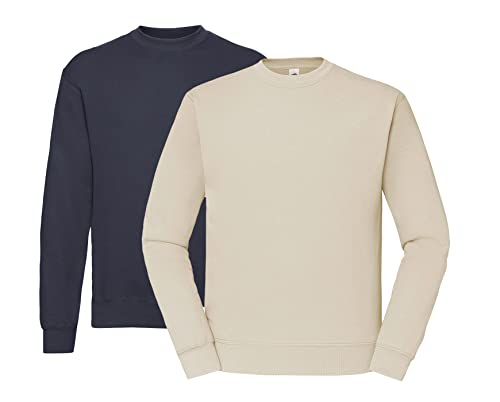 Fruit of the Loom Herren 62-202-0 Set-IN Sweatshirts 1er/2er - 1x Deep Navy, 1x Natural & 1x HLKauf Block - Größe: XL von Fruit of the Loom