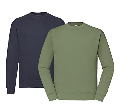 Fruit of the Loom Herren 62-202-0 Set-IN Sweatshirts 1er/2er - 1x Deep Navy, 1x Olive & 1x HLKauf Block - Größe: L von Fruit of the Loom