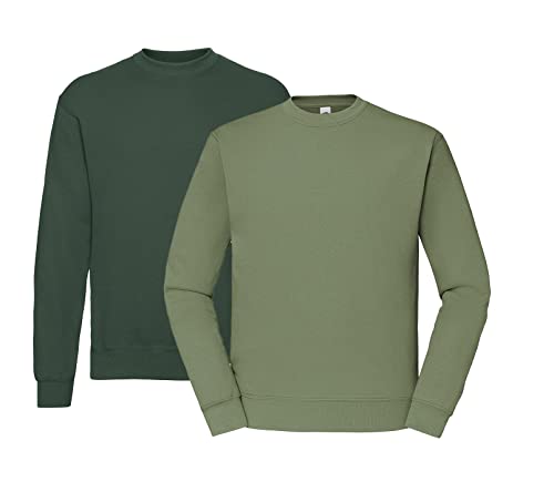 Fruit of the Loom Herren 62-202-0 Set-IN Sweatshirts 1er/2er - 1x Flaschengrün, 1x Olive & 1x HLKauf Block - Größe: L von Fruit of the Loom