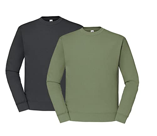 Fruit of the Loom Herren 62-202-0 Set-IN Sweatshirts 1er/2er - 1x Graphit, 1x Olive & 1x HLKauf Block - Größe: L von Fruit of the Loom