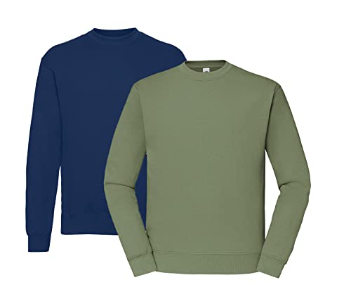 Fruit of the Loom Herren 62-202-0 Set-IN Sweatshirts 1er/2er - 1x Navy, 1x Olive & 1x HLKauf Block - Größe: L von Fruit of the Loom