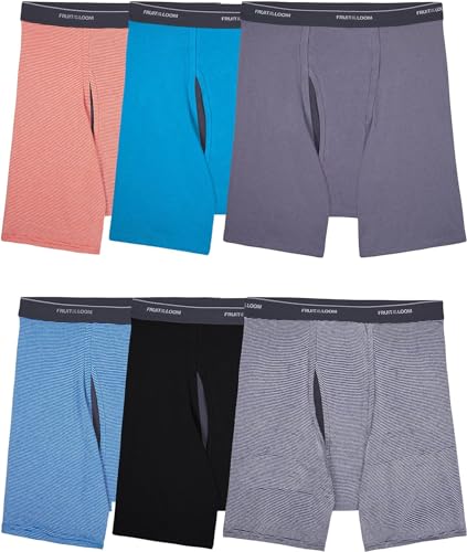 Fruit of the Loom Herren Coolzone Boxer Briefs, Moisture Wicking & Breathable, Assorted Color Multipacks Retroshorts, 6er-Pack – gestreift/einfarbig, XXX-Large von Fruit of the Loom