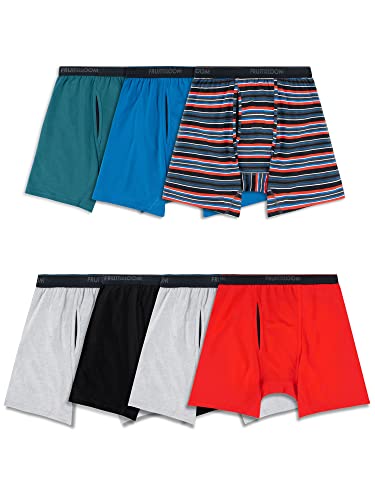 Fruit of the Loom Herren Cotton Stretch Boxer Briefs Retroshorts, 7er-Pack – Rot/Blau/Grau, Large von Fruit of the Loom