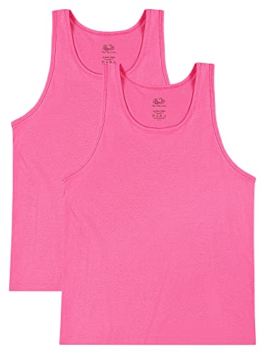 Fruit of the Loom Herren Eversoft Baumwoll-T-Shirt, ärmellos, Tank-Tops & Muskeln, Feuchtigkeitstransport & Atmungsaktiv, Größen S-4X Unterhemd, Tank-2er-Pack-Neon Pink, XL von Fruit of the Loom