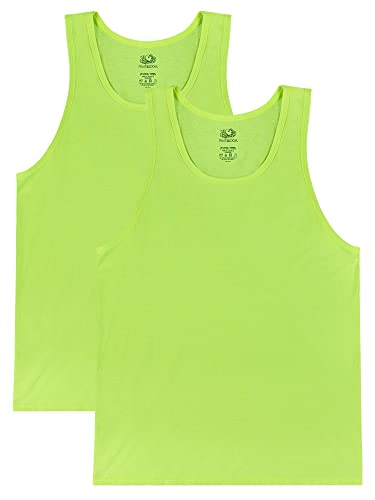 Fruit of the Loom Herren Eversoft Baumwoll-T-Shirt, ärmellos, Tops & Muskeln, Feuchtigkeitstransport & Atmungsaktiv, Größen S-4X Unterhemd, Tank – 2 Pack – Safety Green, XX-Large von Fruit of the Loom