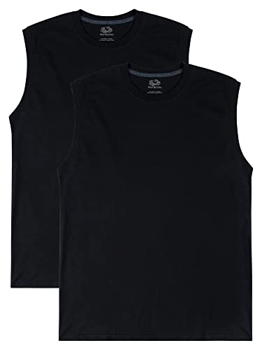 Fruit of the Loom Herren Eversoft Baumwoll-T-Shirt, ärmellos, atmungsaktiv und feuchtigkeitsableitend, mit Geruchskontrolle, Größen S-4x Unterhemd, Muscle – 2 Stück – Schwarz, Mittel von Fruit of the Loom