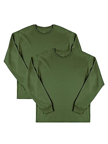 Fruit of the Loom Herren Eversoft Baumwolle Langarm T-Shirts Atmungsaktiv Feuchtigkeitstransport mit Geruchskontrolle Größen S-4X, Langarm - Militärgrün, XL von Fruit of the Loom
