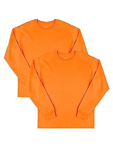 Fruit of the Loom Herren Eversoft Baumwolle Langarm T-Shirts Atmungsaktiv Feuchtigkeitstransport mit Geruchskontrolle Größen S-4X, Langarm - Safety Orange, 4X-Groß von Fruit of the Loom