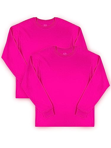 Fruit of the Loom Herren Eversoft Baumwolle Langarm T-Shirts Atmungsaktiv Feuchtigkeitstransport mit Geruchskontrolle Größen S-4X, Lange Ärmel - Cyber Pink, 3X-Groß von Fruit of the Loom