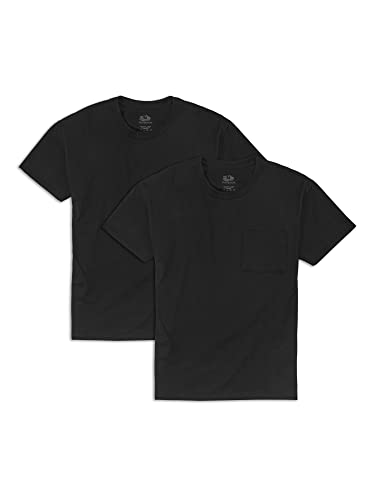 Fruit of the Loom Herren Eversoft Cotton Short Sleeve Pocket, Breathable & Tag Free T-Shirt, 2 Stück-Schwarz, XL (2er Pack) von Fruit of the Loom