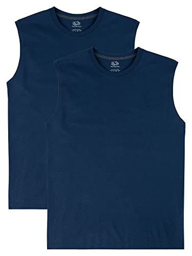 Fruit of the Loom Herren Eversoft Cotton Sleeveless T Shirts, Breathable & Moisture Wicking with Odor Control, Sizes S-4x Unterhemd, Muscle – 2er-Pack – Marineblau, XL von Fruit of the Loom
