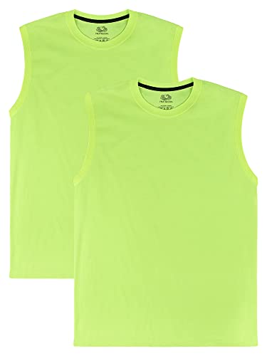 Fruit of the Loom Herren Eversoft Cotton Sleeveless T Shirts, Breathable & Moisture Wicking with Odor Control, Sizes S-4x Unterhemd, Muscle – 2er-Pack – Sicherheitsgrün, XX-Large von Fruit of the Loom