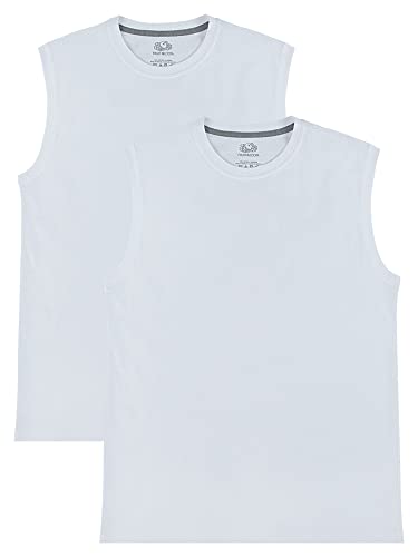 Fruit of the Loom Herren Eversoft Cotton Sleeveless T Shirts, Breathable & Moisture Wicking with Odor Control, Sizes S-4x Unterhemd, Muscle – 2er-Pack – Weiß, Klein von Fruit of the Loom