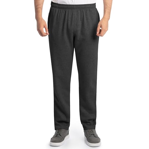 Fruit of the Loom Herren Eversoft Fleece Open Bottom Sweatpants with Pockets, Relaxed Fit, Moisture Wicking, Breathable Trainingshose, Schwarz meliert, Mittel von Fruit of the Loom