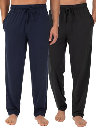 Fruit of the Loom Herren Schlaf-Pyjama, Lounge-Hose, Jersey, Gestrickt, 1 und 2 Stück Pyjamaunterteil, Schwarz/Marineblau (2er-Pack), 41-44.5 von Fruit of the Loom