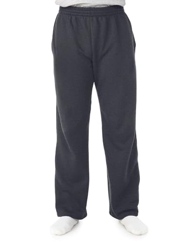 Fruit of the Loom Herren Fleece-Hose mit Taschen, offener Unterseite Trainingshose, Dunkelgrau meliert, 3XL von Fruit of the Loom