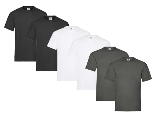 Fruit of the Loom Herren Heavy Cotton T-Shirts Diverse Farbsets 6er Sets M L XL 2XL 3XL & GRATIS HLKauf-Notizblock (2X Graphit, 2X Weiss, 2X Schwarz & 1x HLKauf Block, M) von Fruit of the Loom