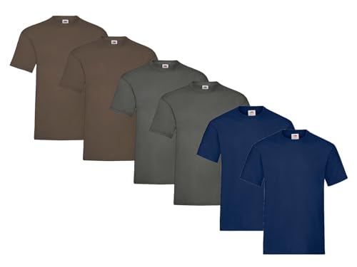 Fruit of the Loom Herren Heavy Cotton T-Shirts Diverse Farbsets 6er Sets M L XL 2XL 3XL & GRATIS HLKauf-Notizblock (2X Navy, 2X Graphit, 2X Schoko & 1x HLKauf Block, L) von Fruit of the Loom