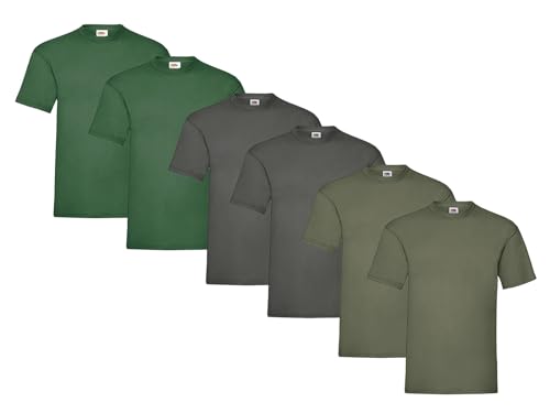 Fruit of the Loom Herren Heavy Cotton T-Shirts Diverse Farbsets 6er Sets M L XL 2XL 3XL & GRATIS HLKauf-Notizblock (2X Olive, 2X Graphit, 2X Flaschengrün & 1x HLKauf Block, 3XL) von Fruit of the Loom