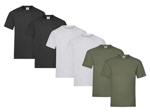 Fruit of the Loom Herren Heavy Cotton T-Shirts Diverse Farbsets 6er Sets M L XL 2XL 3XL & GRATIS HLKauf-Notizblock (2X Olive, 2X Grau, 2X Schwarz & 1x HLKauf Block, 3XL) von Fruit of the Loom