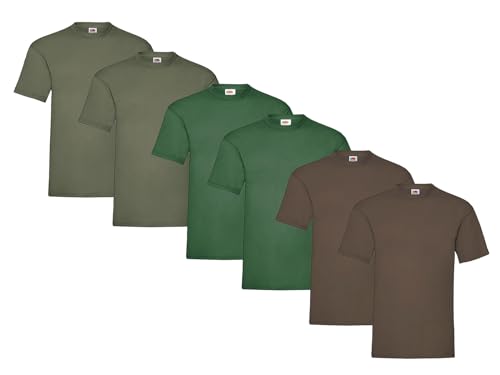 Fruit of the Loom Herren Heavy Cotton T-Shirts Diverse Farbsets 6er Sets M L XL 2XL 3XL & GRATIS HLKauf-Notizblock (2X Schoko, 2X Olive, 2X Flaschengrün & 1x HLKauf Block, 3XL) von Fruit of the Loom