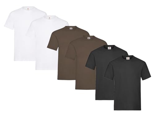 Fruit of the Loom Herren Heavy Cotton T-Shirts Diverse Farbsets 6er Sets M L XL 2XL 3XL & GRATIS HLKauf-Notizblock (2X Weiss, 2X Schoko, 2X Schwarz & 1x HLKauf Block, L) von Fruit of the Loom