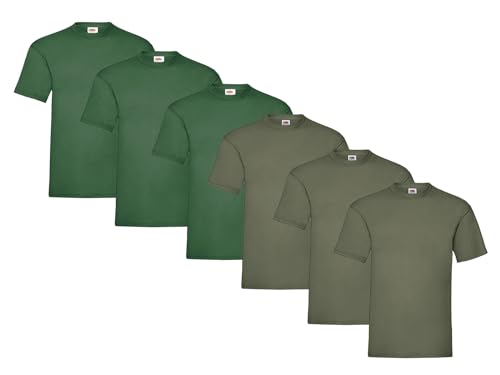 Fruit of the Loom Herren Heavy Cotton T-Shirts Diverse Farbsets 6er Sets M L XL 2XL 3XL & GRATIS HLKauf-Notizblock (3X Flaschengrün, 3X Olive & 1x HLKauf Block, L) von Fruit of the Loom