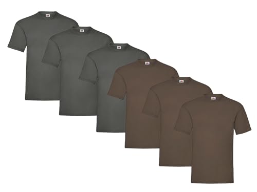 Fruit of the Loom Herren Heavy Cotton T-Shirts Diverse Farbsets 6er Sets M L XL 2XL 3XL & GRATIS HLKauf-Notizblock (3X Schoko, 3X Graphit & 1x HLKauf Block, L) von Fruit of the Loom