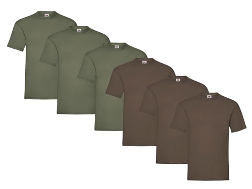 Fruit of the Loom Herren Heavy Cotton T-Shirts Diverse Farbsets 6er Sets M L XL 2XL 3XL & GRATIS HLKauf-Notizblock (3X Schoko, 3X Olive & 1x HLKauf Block, L) von Fruit of the Loom