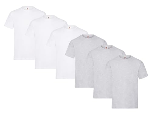 Fruit of the Loom Herren Heavy Cotton T-Shirts Diverse Farbsets 6er Sets M L XL 2XL 3XL & GRATIS HLKauf-Notizblock (3X Weiss, 3X Grau & 1x HLKauf Block, M) von Fruit of the Loom