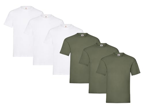 Fruit of the Loom Herren Heavy Cotton T-Shirts Diverse Farbsets 6er Sets M L XL 2XL 3XL & GRATIS HLKauf-Notizblock (3X Weiss, 3X Olive & 1x HLKauf Block, 3XL) von Fruit of the Loom