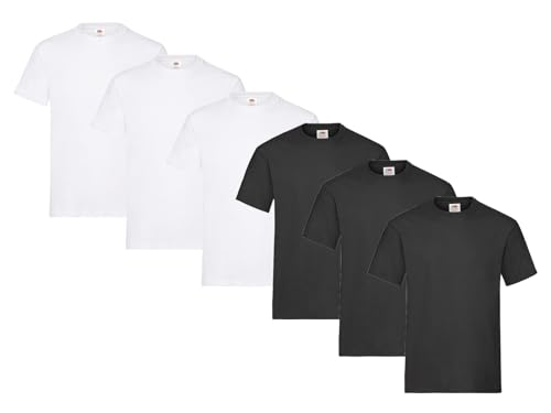 Fruit of the Loom Herren Heavy Cotton T-Shirts Diverse Farbsets 6er Sets M L XL 2XL 3XL & GRATIS HLKauf-Notizblock (3X Weiss, 3X Schwarz & 1x HLKauf Block, M) von Fruit of the Loom