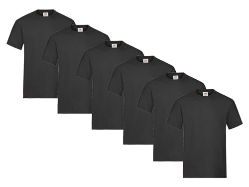 Fruit of the Loom Herren Heavy Cotton T-Shirts Diverse Farbsets 6er Sets M L XL 2XL 3XL & GRATIS HLKauf-Notizblock (6er Schwarz & 1x HLKauf Block, L) von Fruit of the Loom