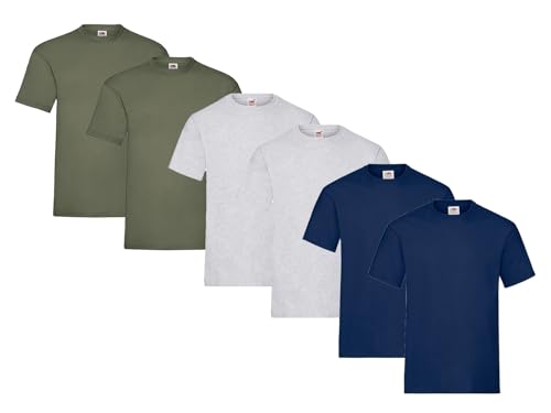 Fruit of the Loom Herren Heavy Cotton T-Shirts Diverse Farbsets 6er Sets M L XL 2XL 3XL & GRATIS HLKauf-Notizblock (Navy, Grau, Olive & HLKauf Block, XXL) von Fruit of the Loom