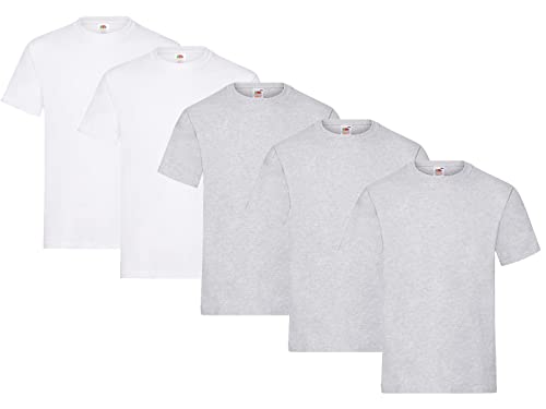 Fruit of the Loom Herren Heavy Cotton T T-Shirt auch Farbsets M L XL XXL 3XL 5 Pack,3X Grau + 2X Weiss + 1 HL Kauf Notizblock-XL von Fruit of the Loom