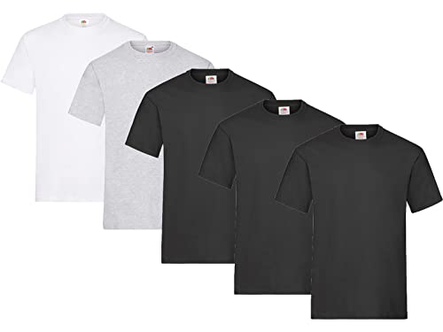 Fruit of the Loom Herren Heavy Cotton T T-Shirt auch Farbsets M L XL XXL 3XL 5 Pack,3X Schwarz + 1x Weiss + 1x Grau + 1 HL Kauf Notizblock-L von Fruit of the Loom