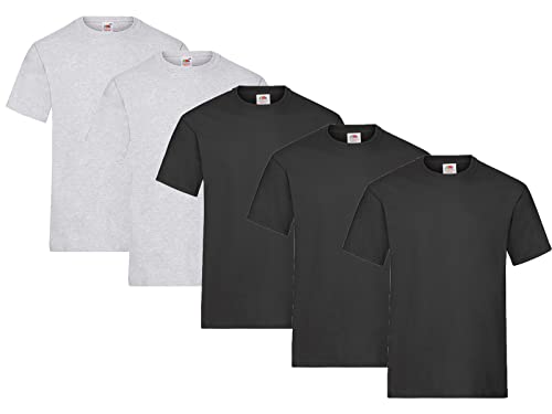 Fruit of the Loom Herren Heavy Cotton T T-Shirt auch Farbsets M L XL XXL 3XL 5 Pack,3X Schwarz + 2X Grau + 1 HL Kauf Notizblock-M von Fruit of the Loom